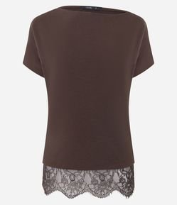Blusa em Crepe com Aplicação de Renda na Barra