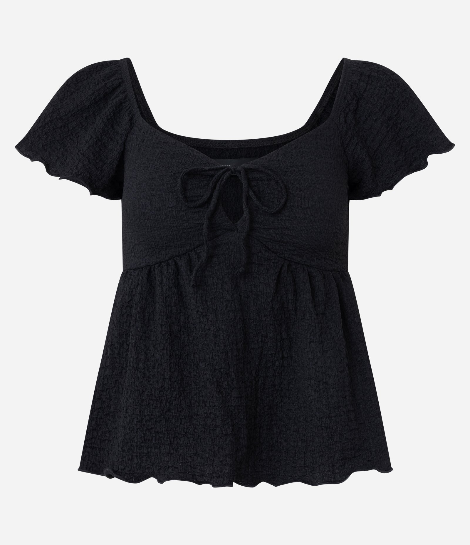 Blusa em Algodão Texturizado com Decote V e Amarração Preto 1