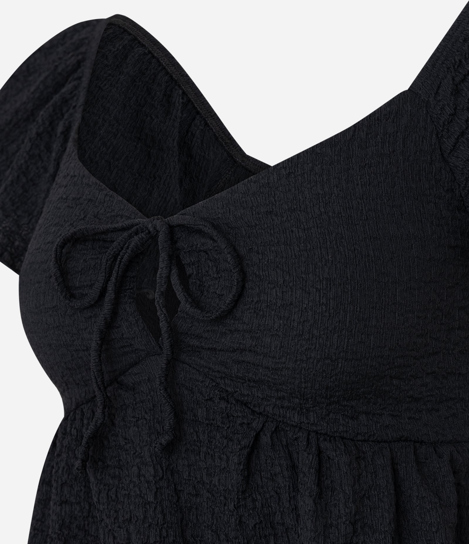 Blusa em Algodão Texturizado com Decote V e Amarração Preto 2