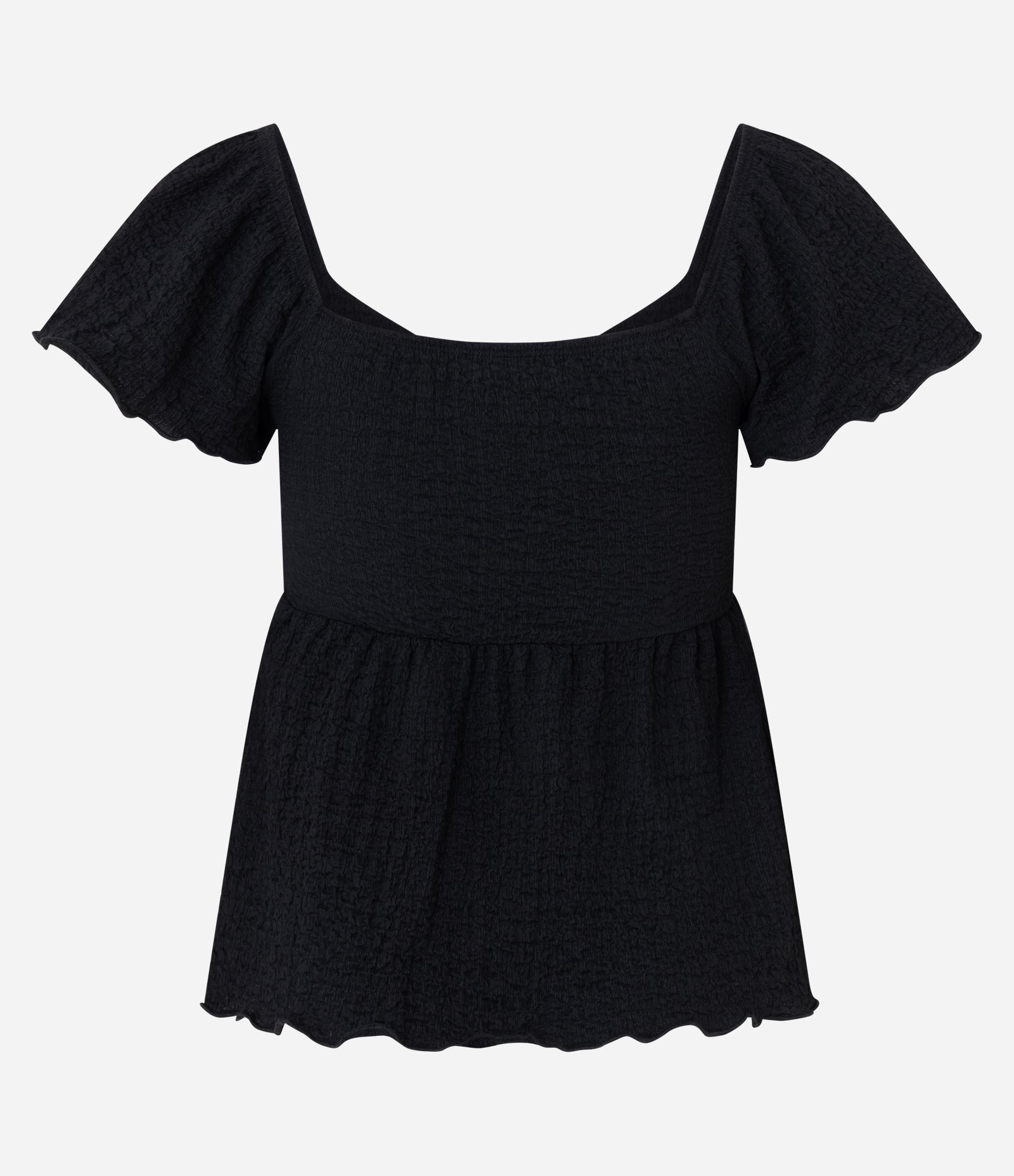 Blusa em Algodão Texturizado com Decote V e Amarração Preto 3