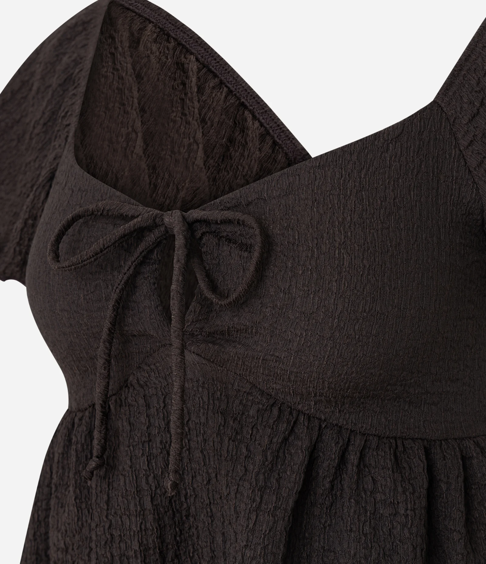 Blusa em Algodão Texturizado com Decote V e Amarração Marrom 2