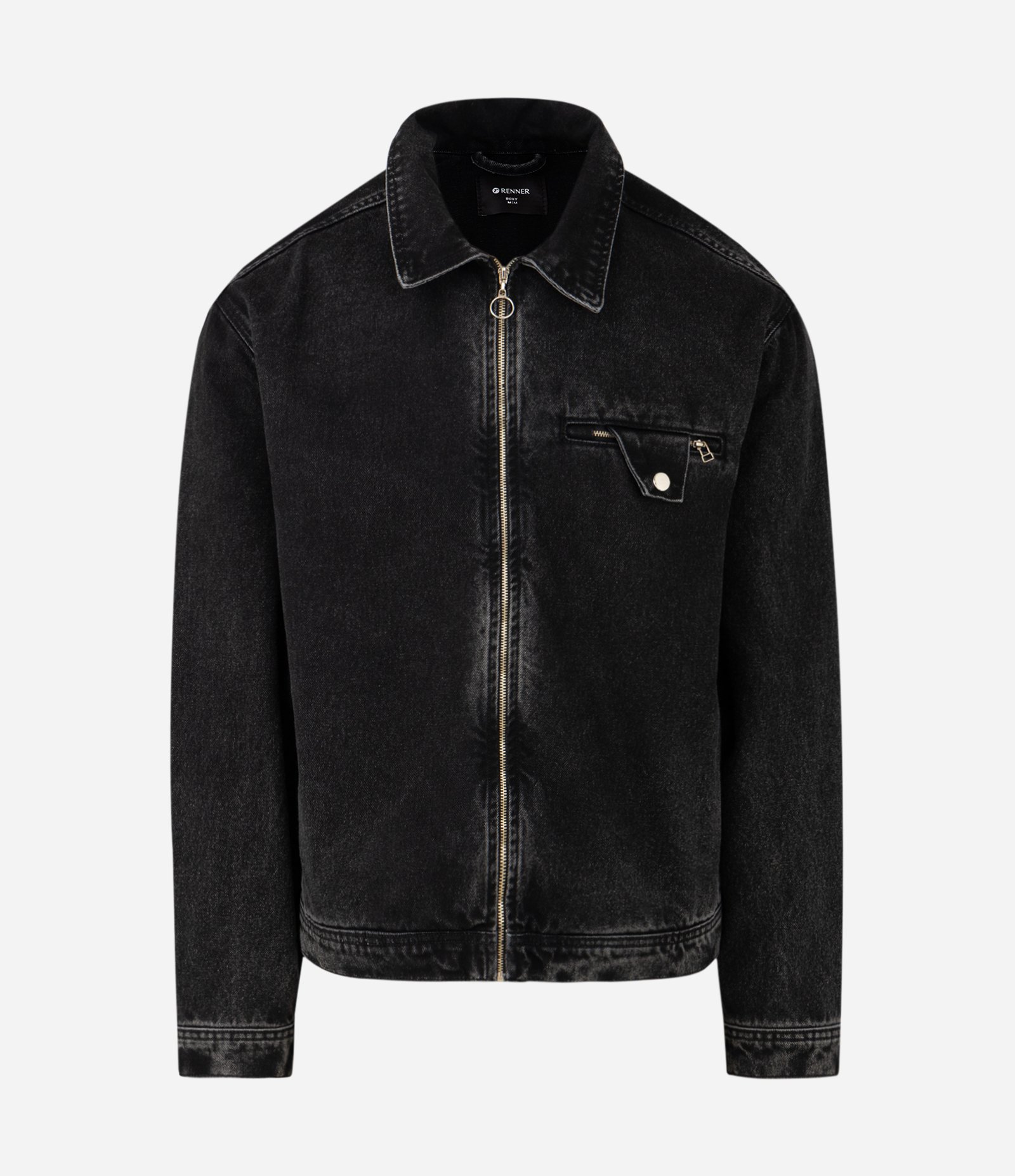 Jaqueta Jeans Lisa com Zíper Boxy Preto 4