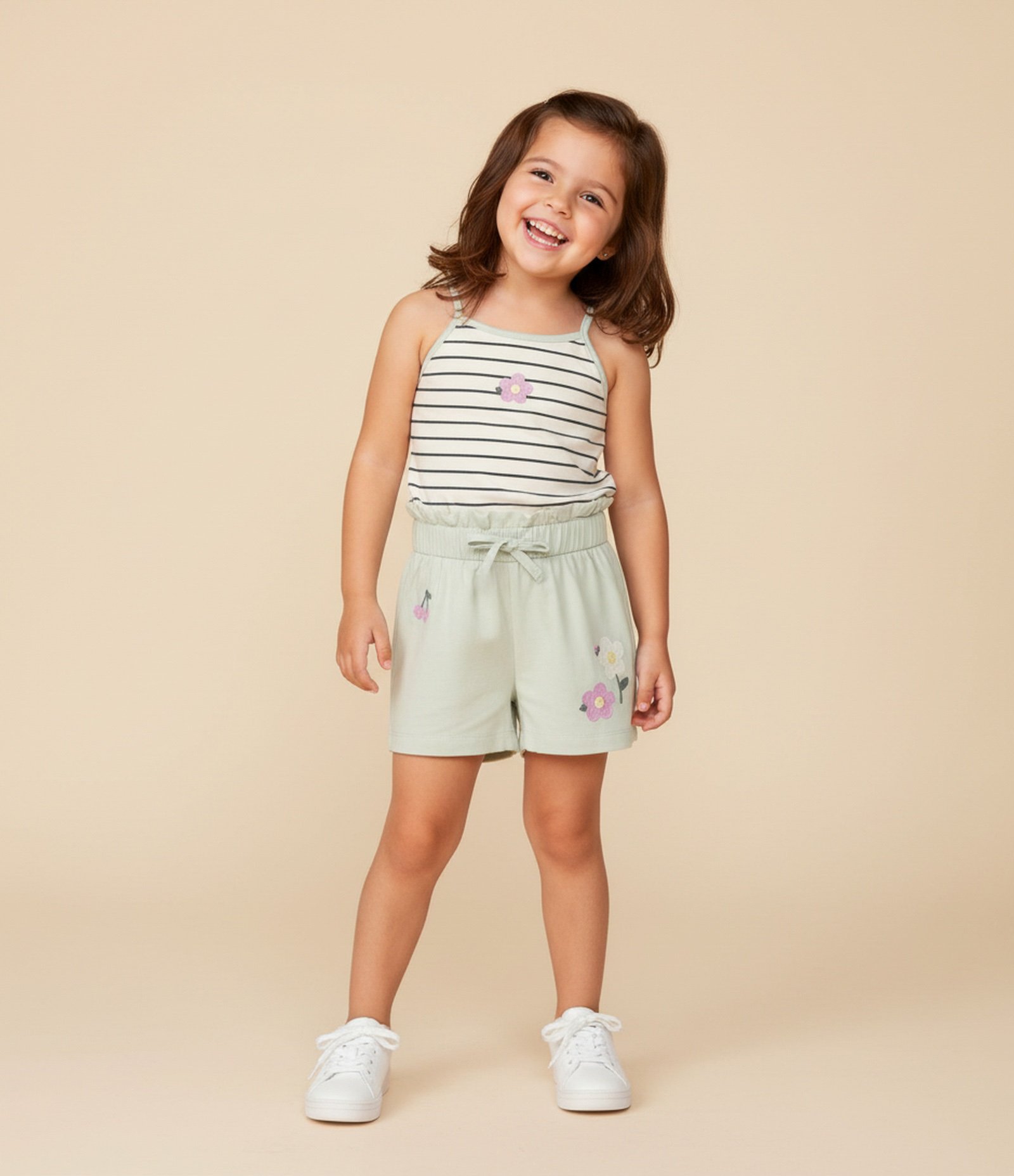 Blusa Infantil Listrada com Estampa Flor e Alcinha – Tam 1 a 5/6 Anos Off White/Preto 1