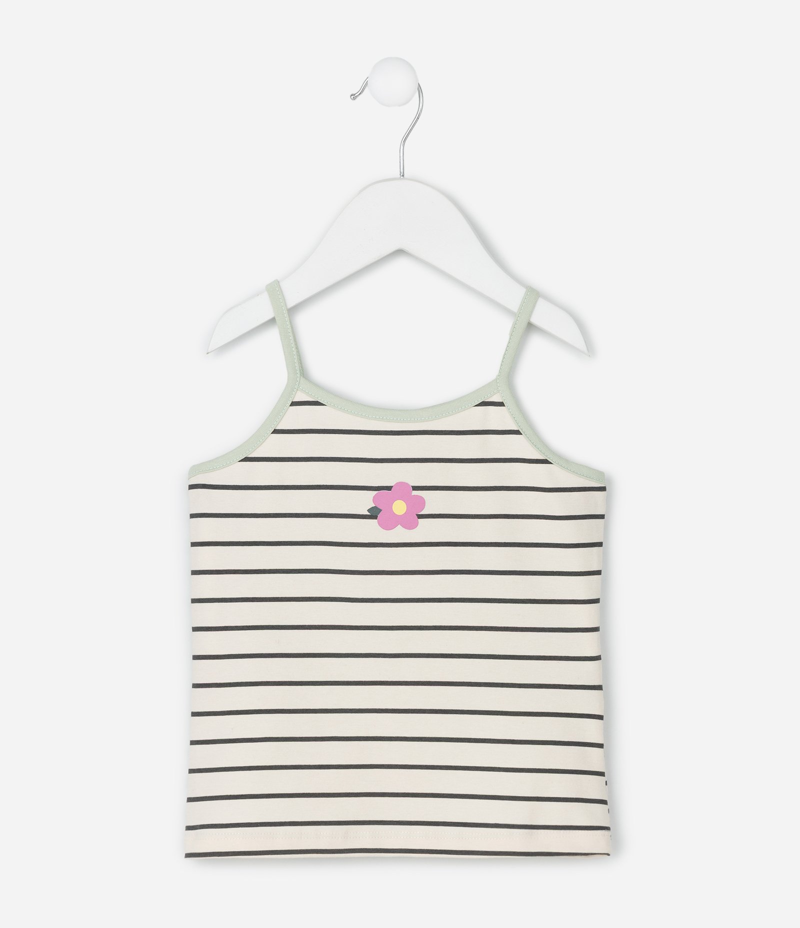 Blusa Infantil Listrada com Estampa Flor e Alcinha – Tam 1 a 5/6 Anos Off White/Preto 2