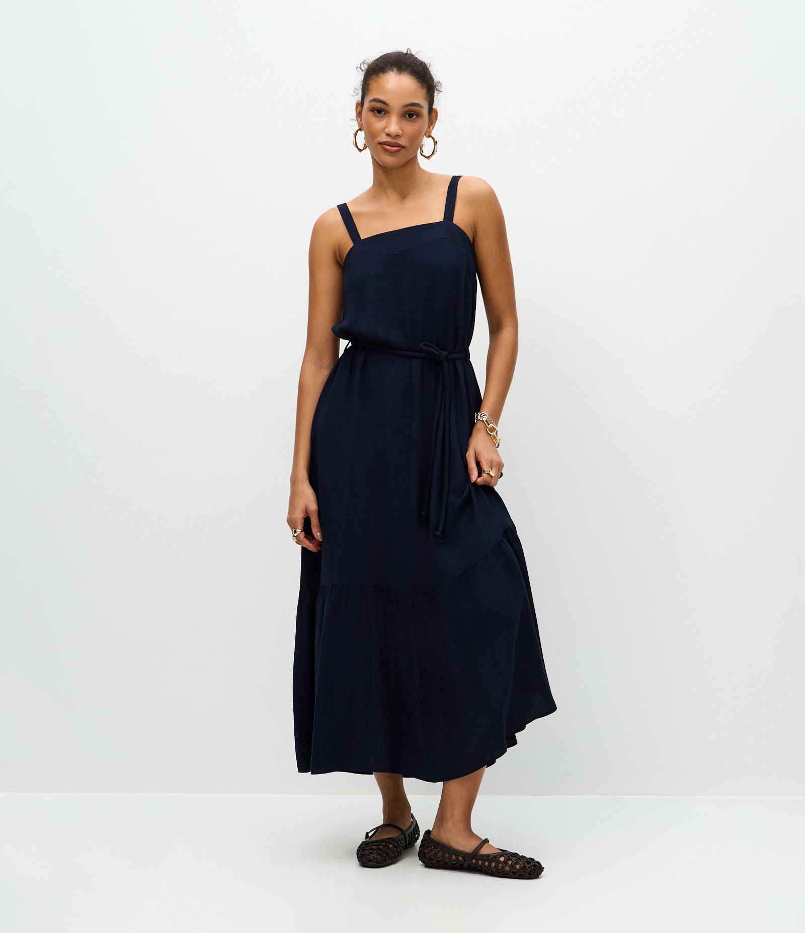 Vestido Midi em Viscose com Cordão para Amarração Azul 1