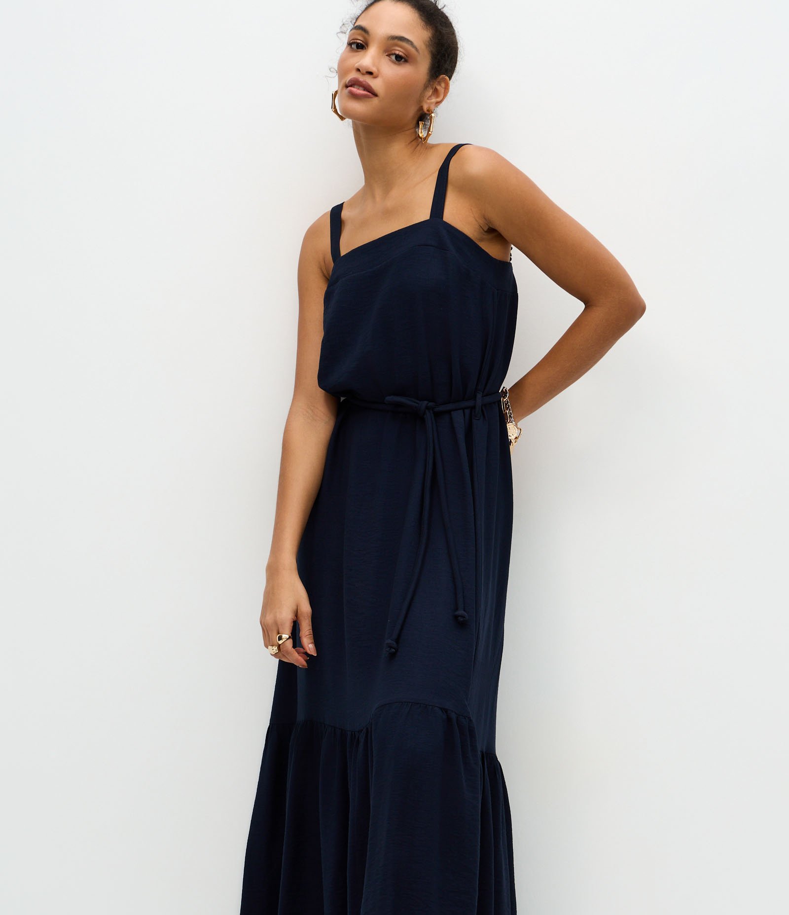 Vestido Midi em Viscose com Cordão para Amarração Azul 2