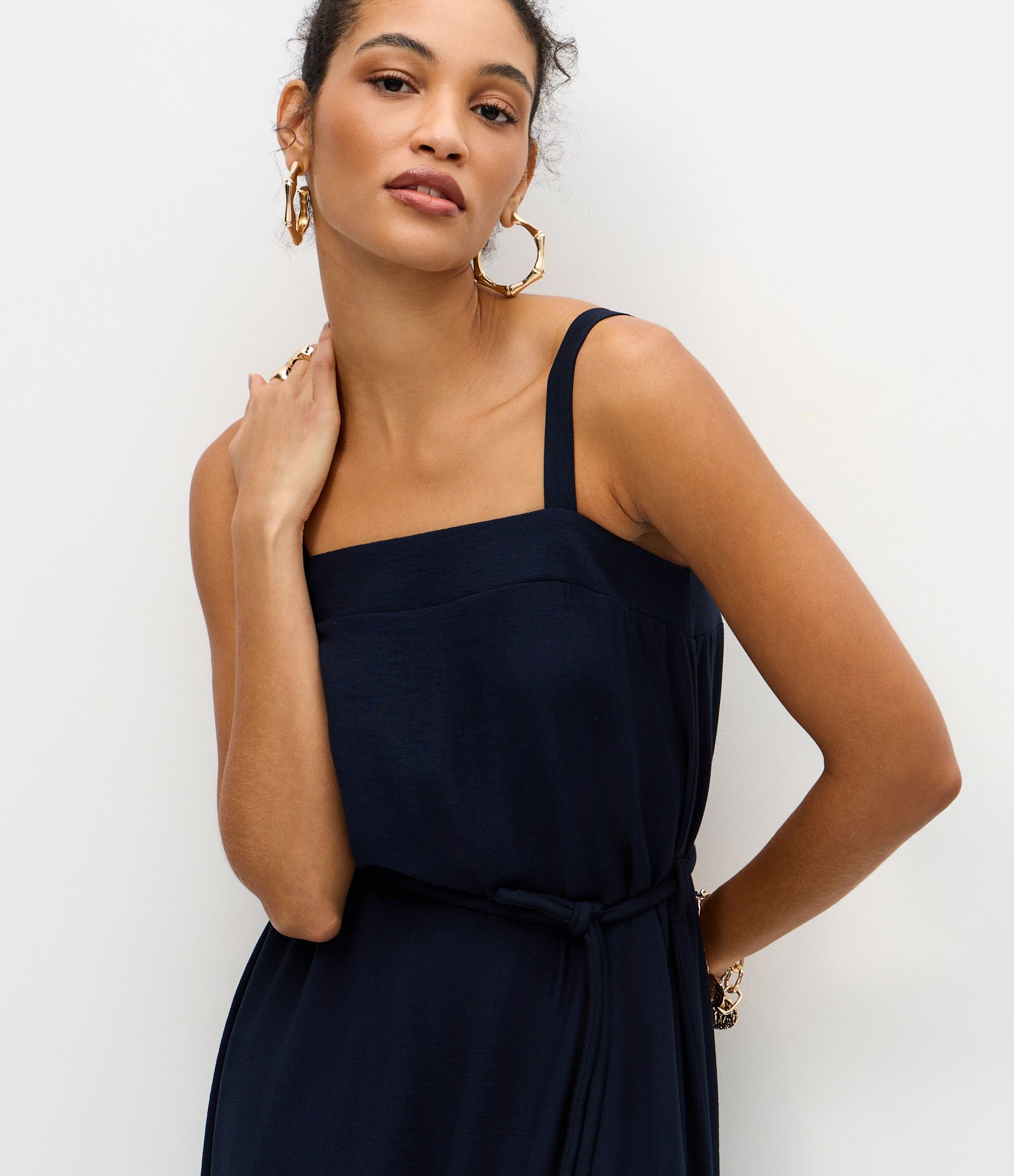 Vestido Midi em Viscose com Cordão para Amarração Azul 3