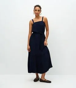 Vestido Midi em Viscose com Cordão para Amarração