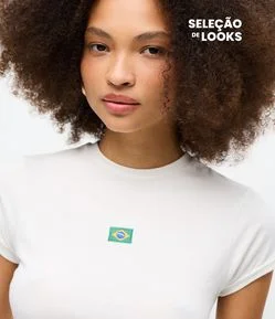 Camiseta Baby Tee com Estampa Brasil