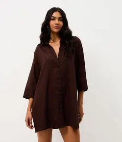 Saída de Praia Chemise em Cotton com Manga 3/4