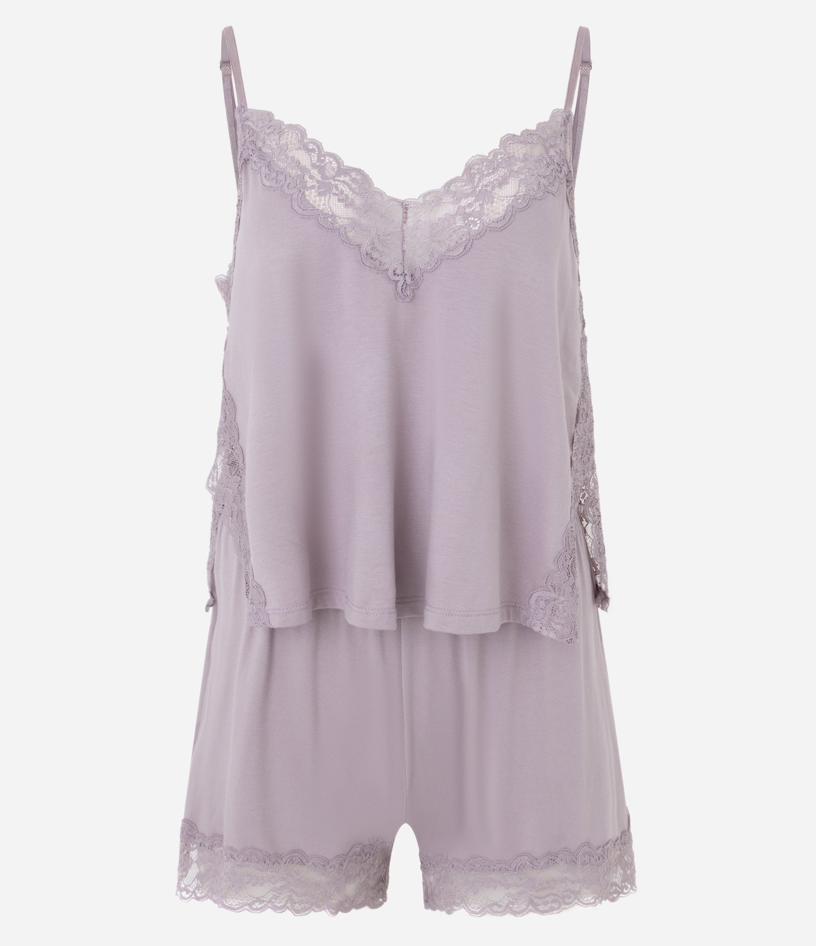 Pijama Curto em Viscolycra com Aplicação de Renda Roxo 3