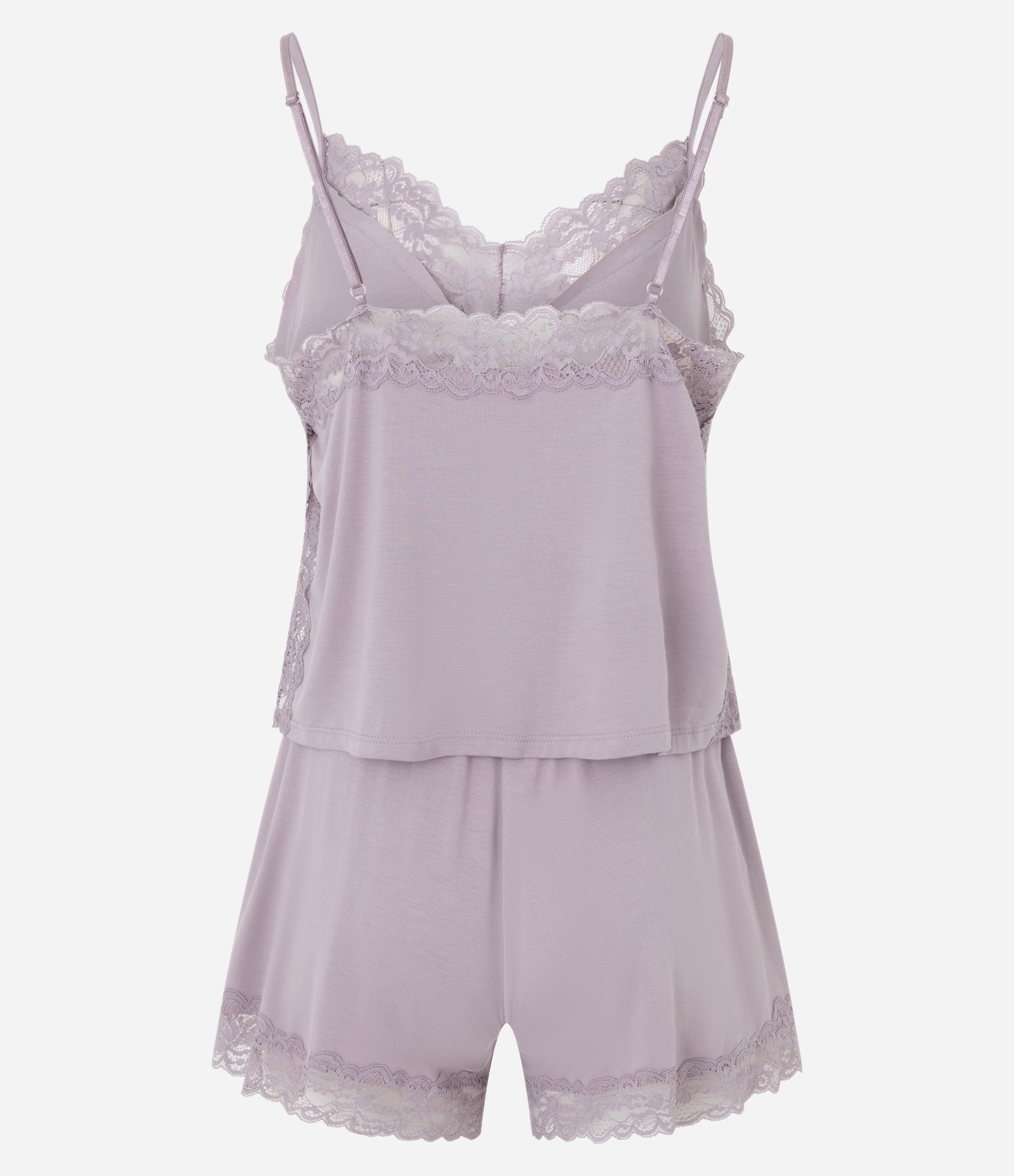 Pijama Curto em Viscolycra com Aplicação de Renda Roxo 5