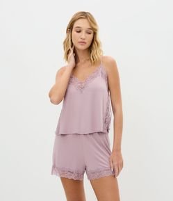 Pijama Curto em Viscolycra com Aplicação de Renda