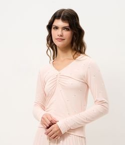Blusa de Pijama Longa em Viscolycra com Estampa de Cachorrinhos