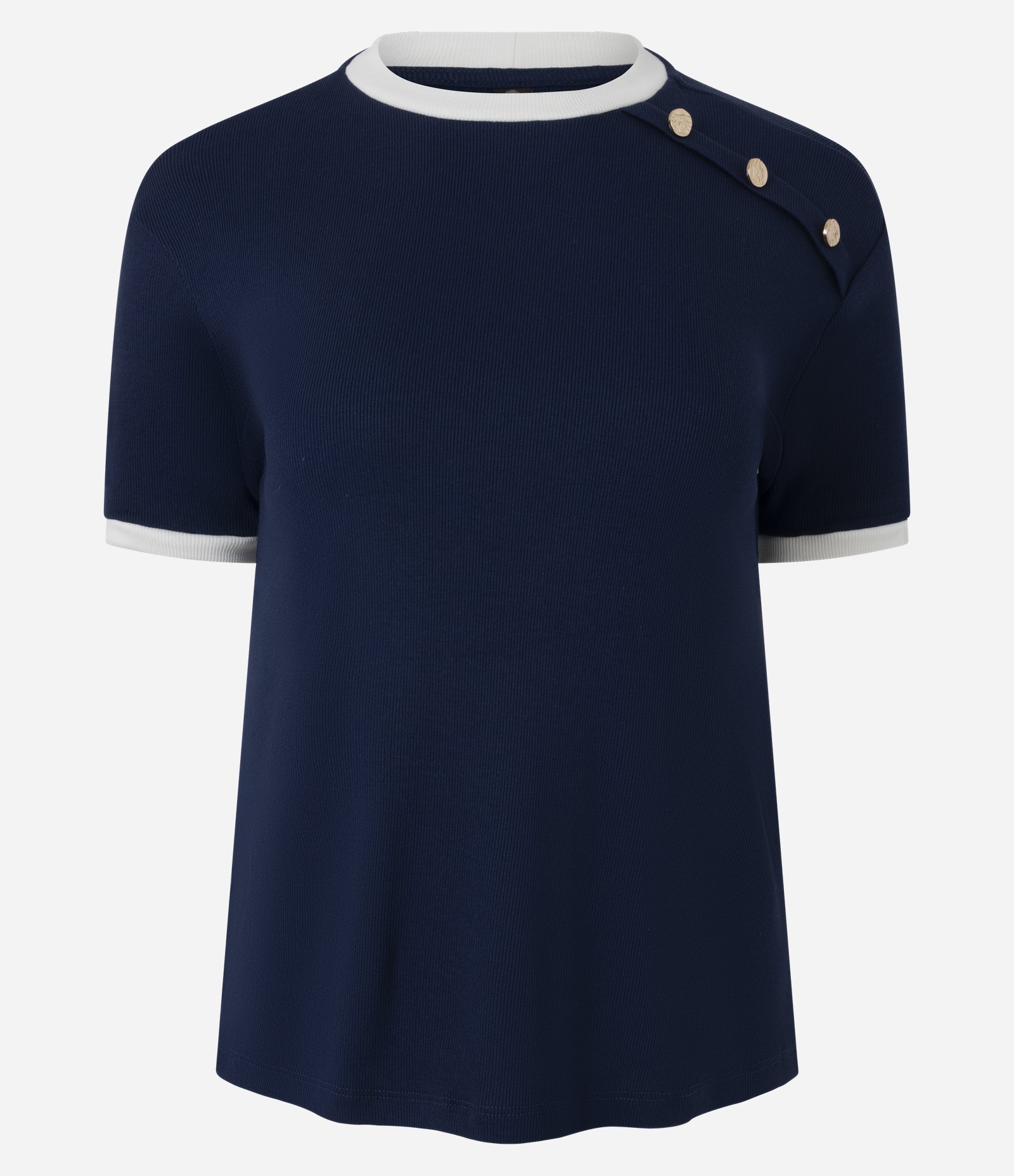 Blusa Manga Curta em Ribana Com Botões no Ombro Azul 1