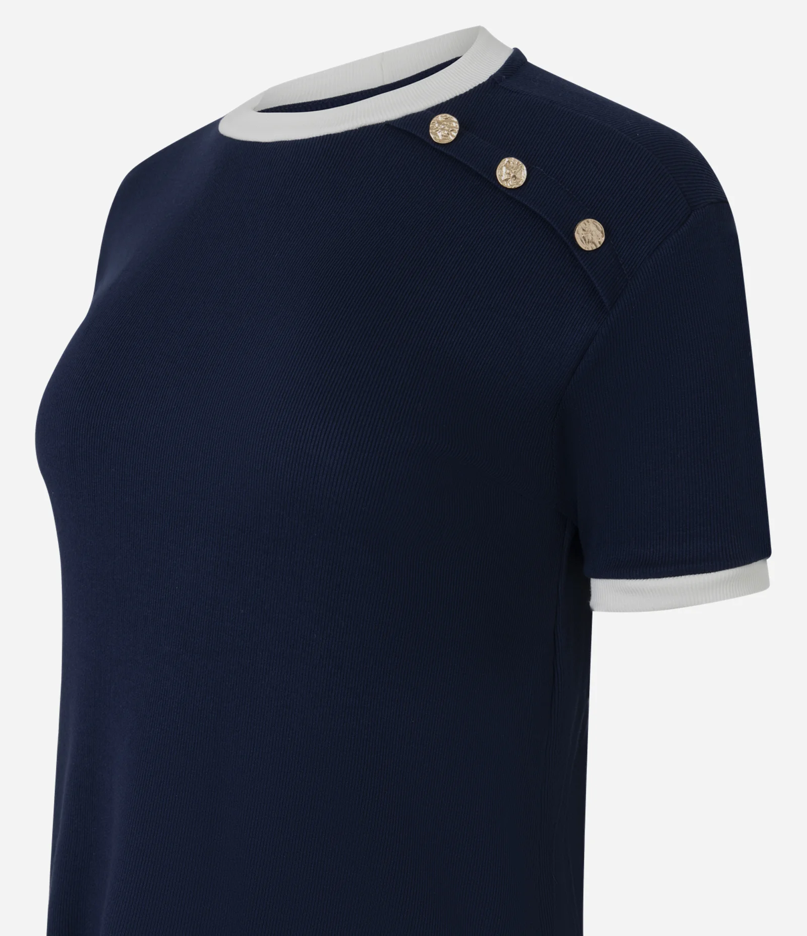 Blusa Manga Curta em Ribana Com Botões no Ombro Azul 2
