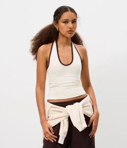 Blusa Frente Única em Ponto Roma com Contraste