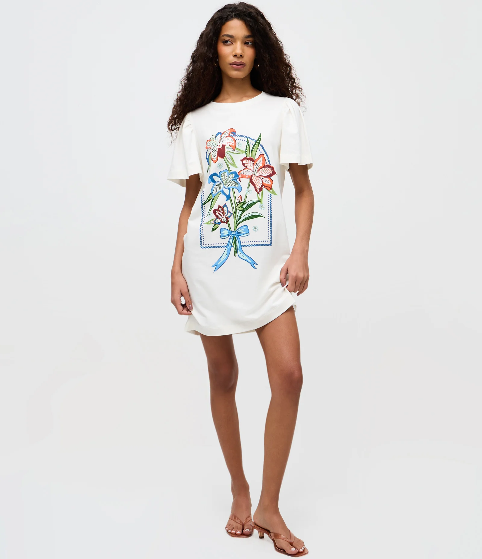 Vestido Curto com Estampa Flores e Manga Bufante Branco 2