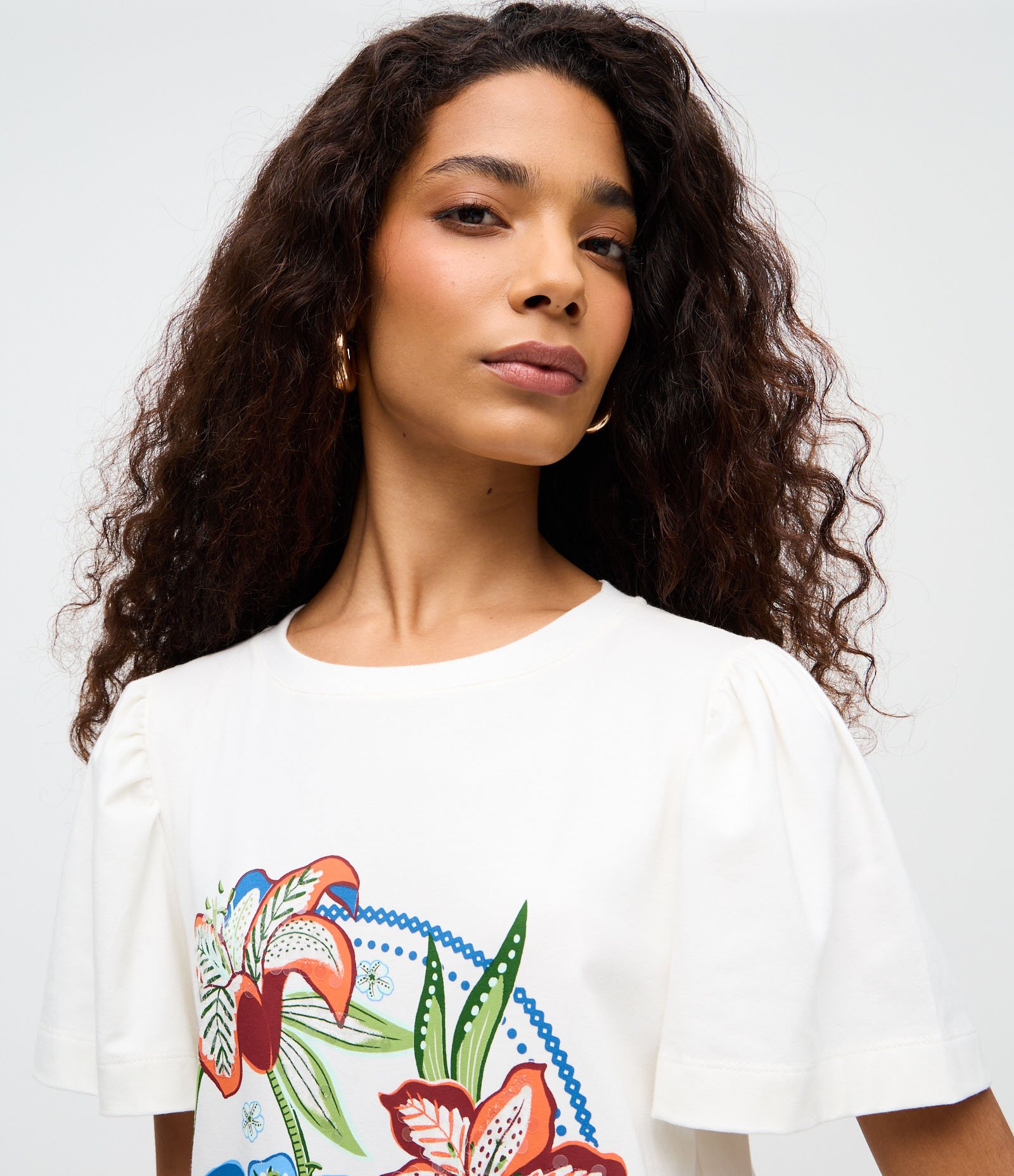 Vestido Curto com Estampa Flores e Manga Bufante Branco 3