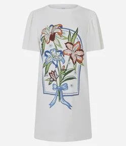 Vestido Curto com Estampa Flores e Manga Bufante