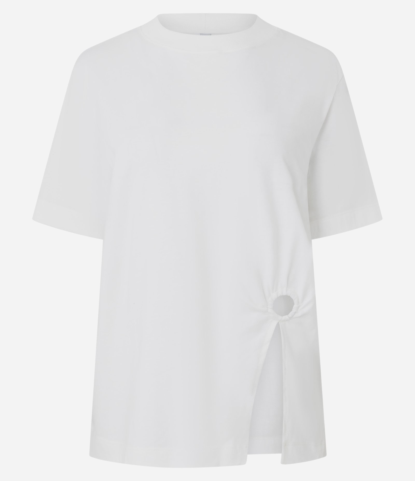 Camiseta em Algodão com Aviamento e Fenda na Lateral Branco 1