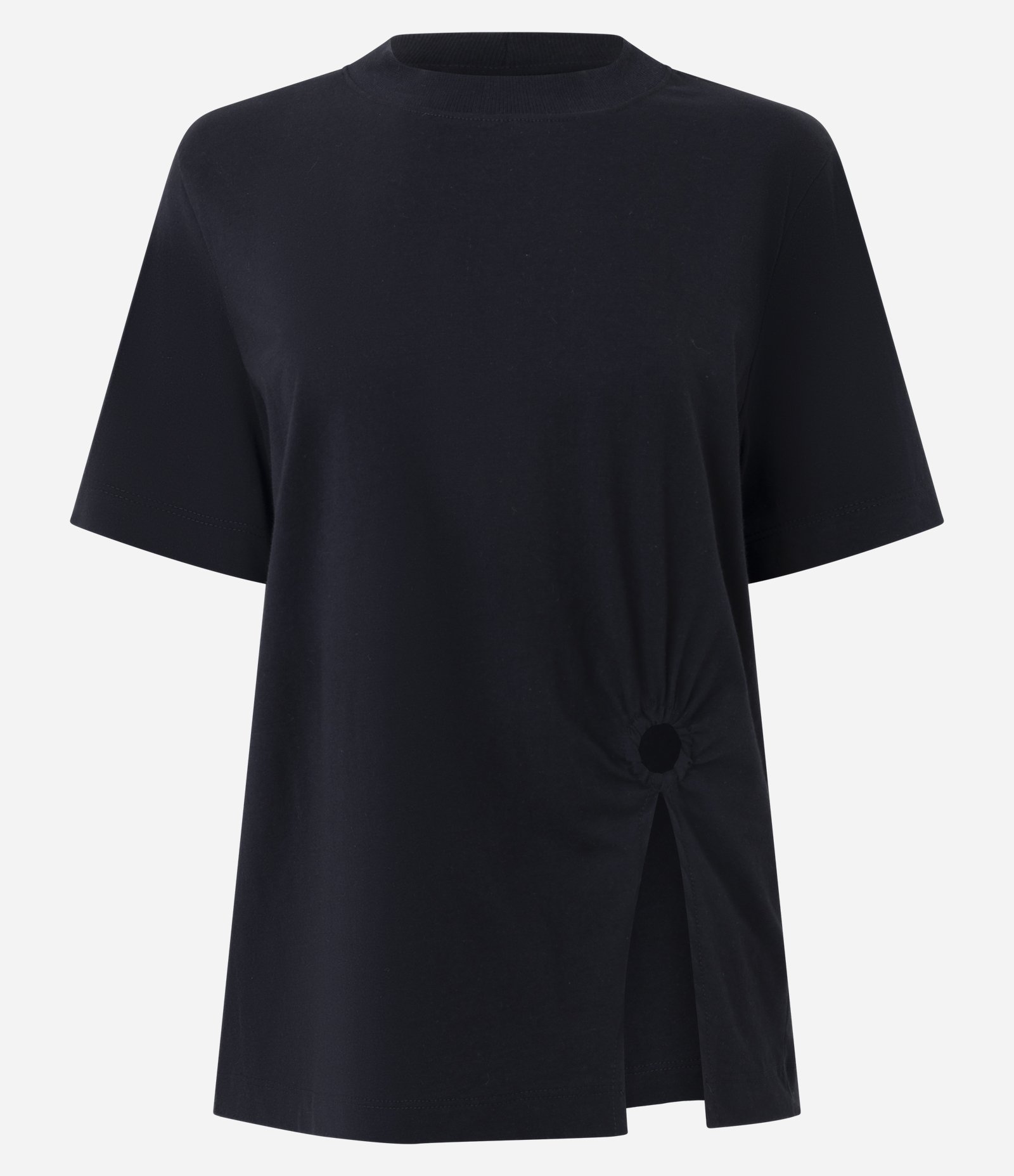 Camiseta em Algodão com Aviamento e Fenda na Lateral Preto 1
