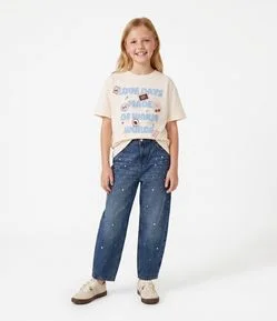 Calça Infantil Baggy em Jeans com Aplicação de Strass – Tam 7 a 16 Anos