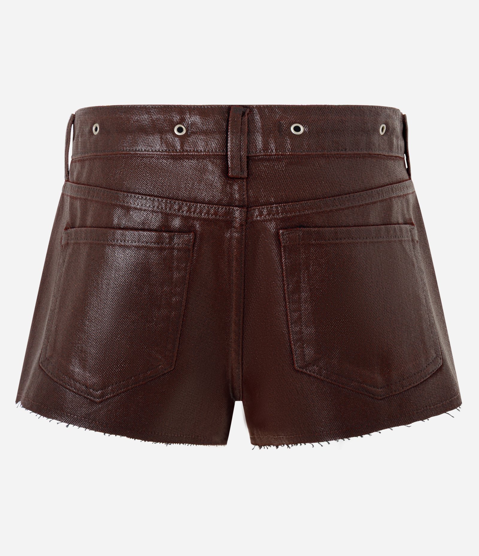 Short Jeans com Cintura Média e Acabamento Resinada Marrom Chocolate 7