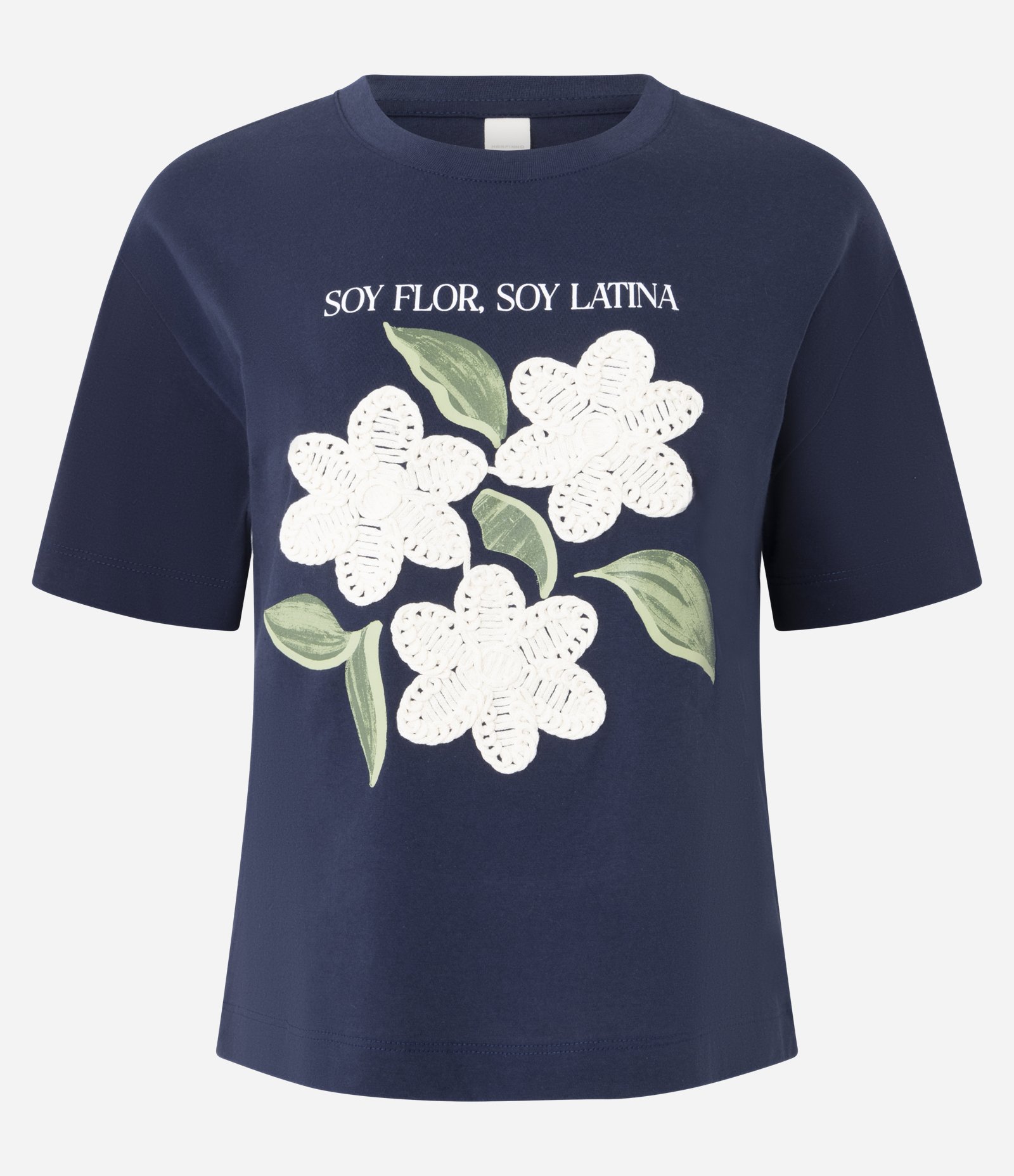 Camiseta com Estampa Floral e Bordado nas Flores Azul 1