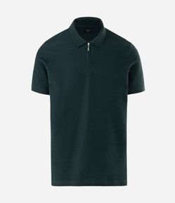 Polo Manga Curta Tricô Canelado com Zíper