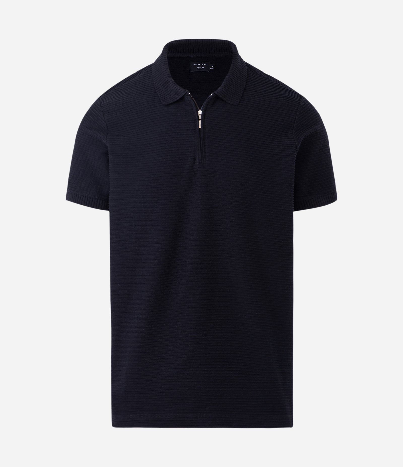 Polo Manga Curta Tricô Canelado com Zíper Preto 1