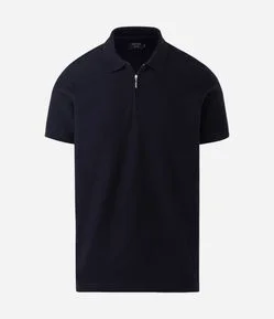 Polo Manga Curta Tricô Canelado com Zíper