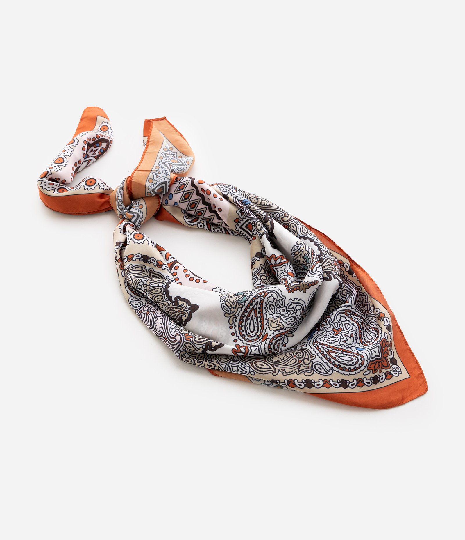 Lenço Acetinado com Estampa Mista de Paisley Bege 3