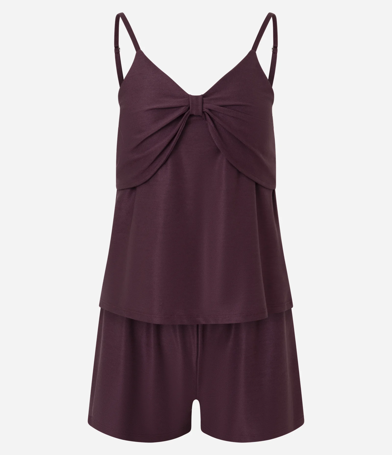 Pijama Curto em Viscose com Laço no Busto Vinho 1