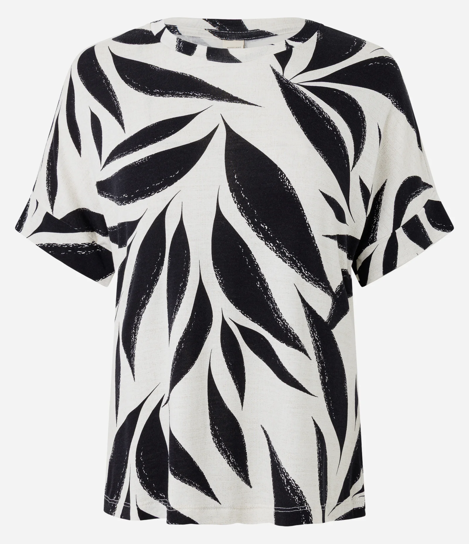 Blusa em Viscose com Estampa de Folhagem Branco/Preto 1