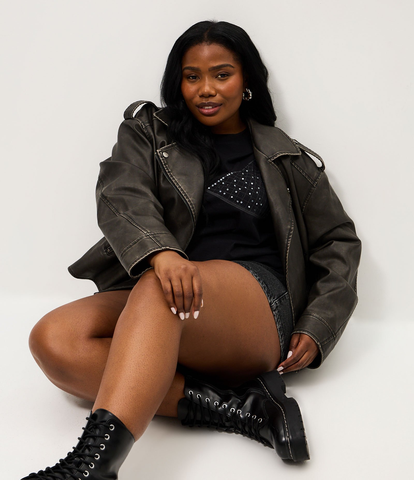 Jaqueta PU Biker Oversized Curve & Plus Size Preto 2