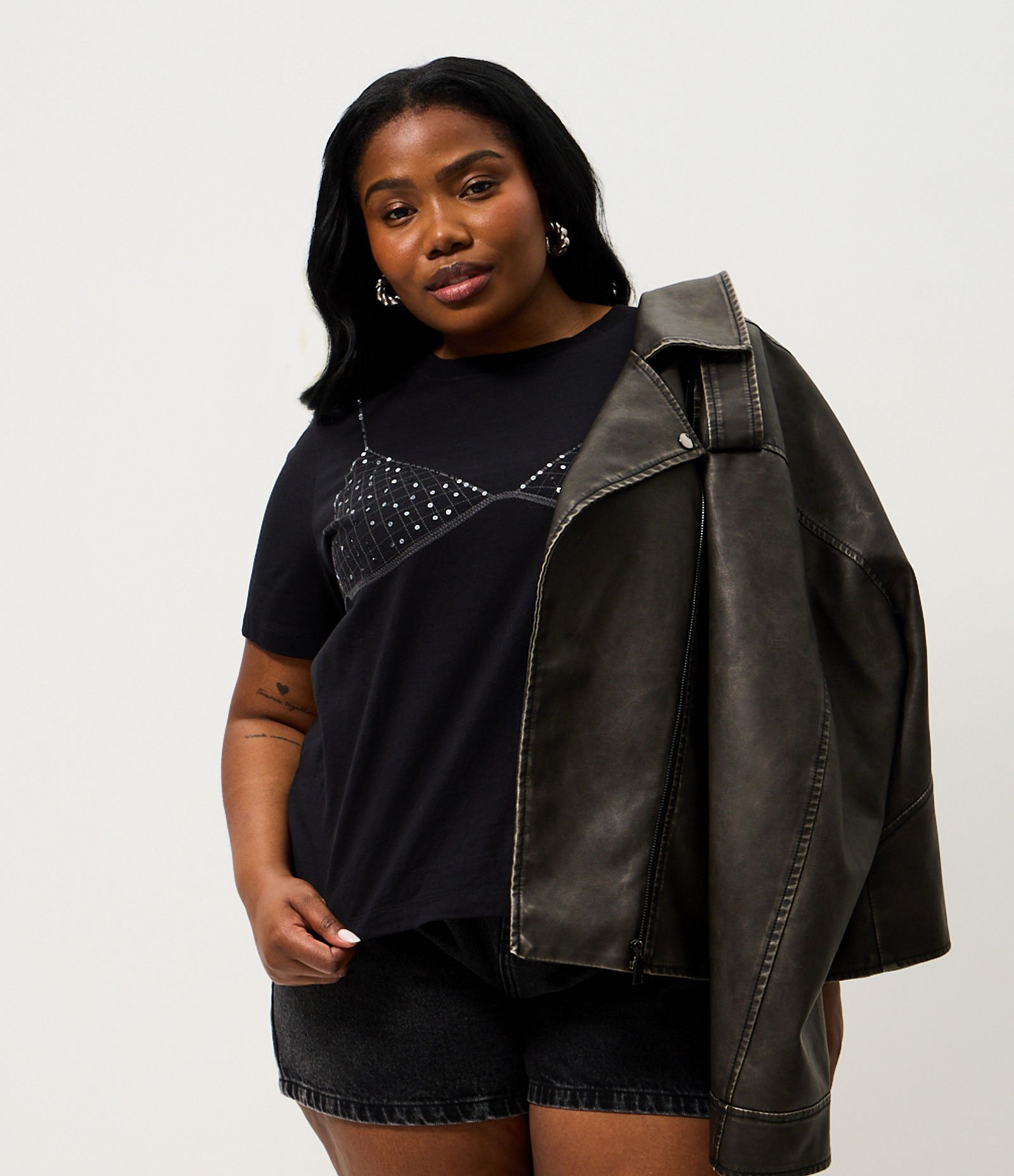 Jaqueta PU Biker Oversized Curve & Plus Size Preto 5