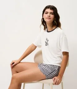 Pijama Curto com Estampa Xadrez e Cachorrinho de Balão