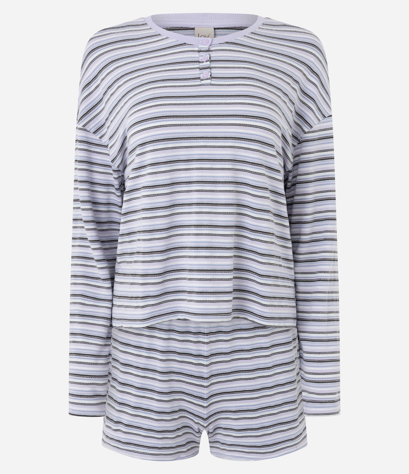 Pijama Curto em Viscolycra com Estampa de Listras Fio Tinto Lilás 6