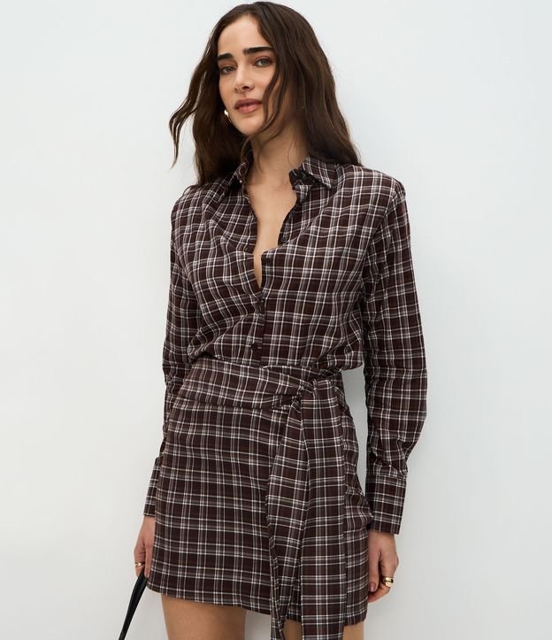 Camisa Xadrez em Tricoline com Manga Longa