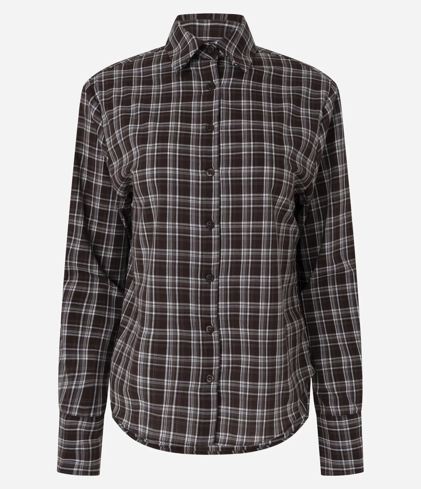 Camisa Xadrez em Tricoline com Manga Longa Marrom 2