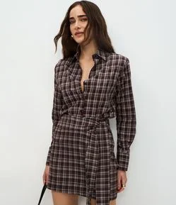 Camisa Xadrez em Tricoline com Manga Longa