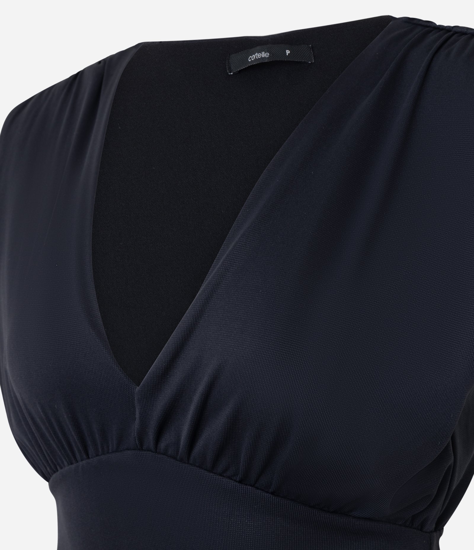 Blusa em Poliamida com Decote V e Ombreiras Preto 2