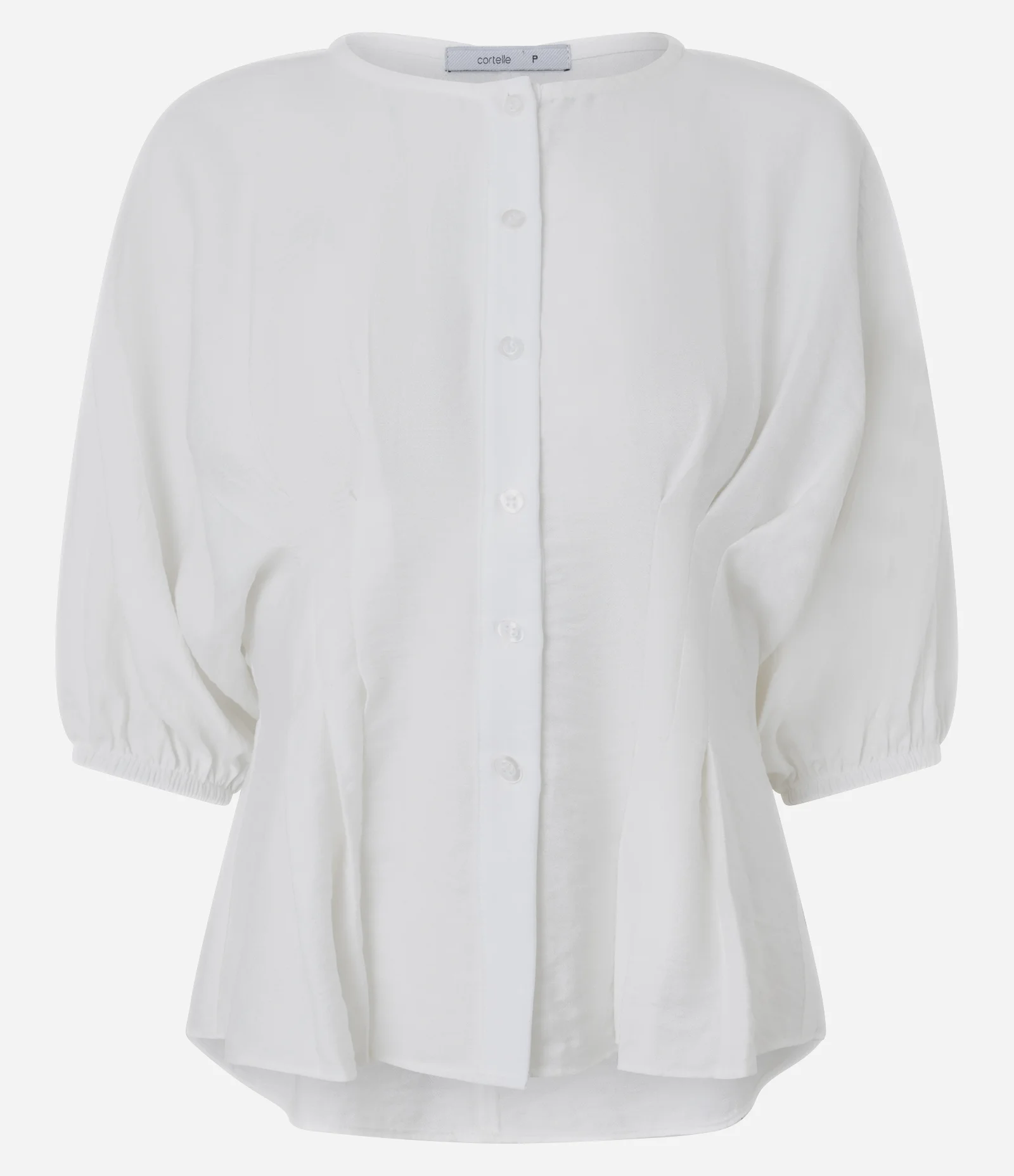 Camisa Peplum com Mangas Bufantes e Cintura Drapeada Branco 1
