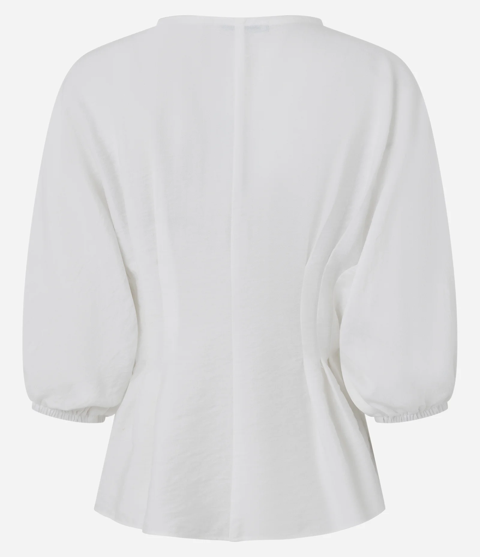 Camisa Peplum com Mangas Bufantes e Cintura Drapeada Branco 2