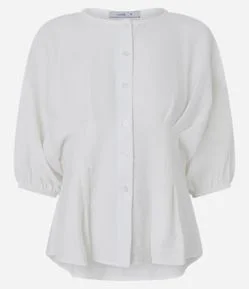 Camisa Peplum com Mangas Bufantes e Cintura Drapeada