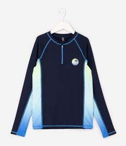 Camiseta Infantil Accessories UV com Zíper e Estampa Praia - Tam 5 a 14 Anos