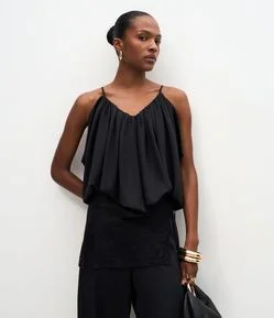 Blusa Balonê em Crepe com Alças Finas