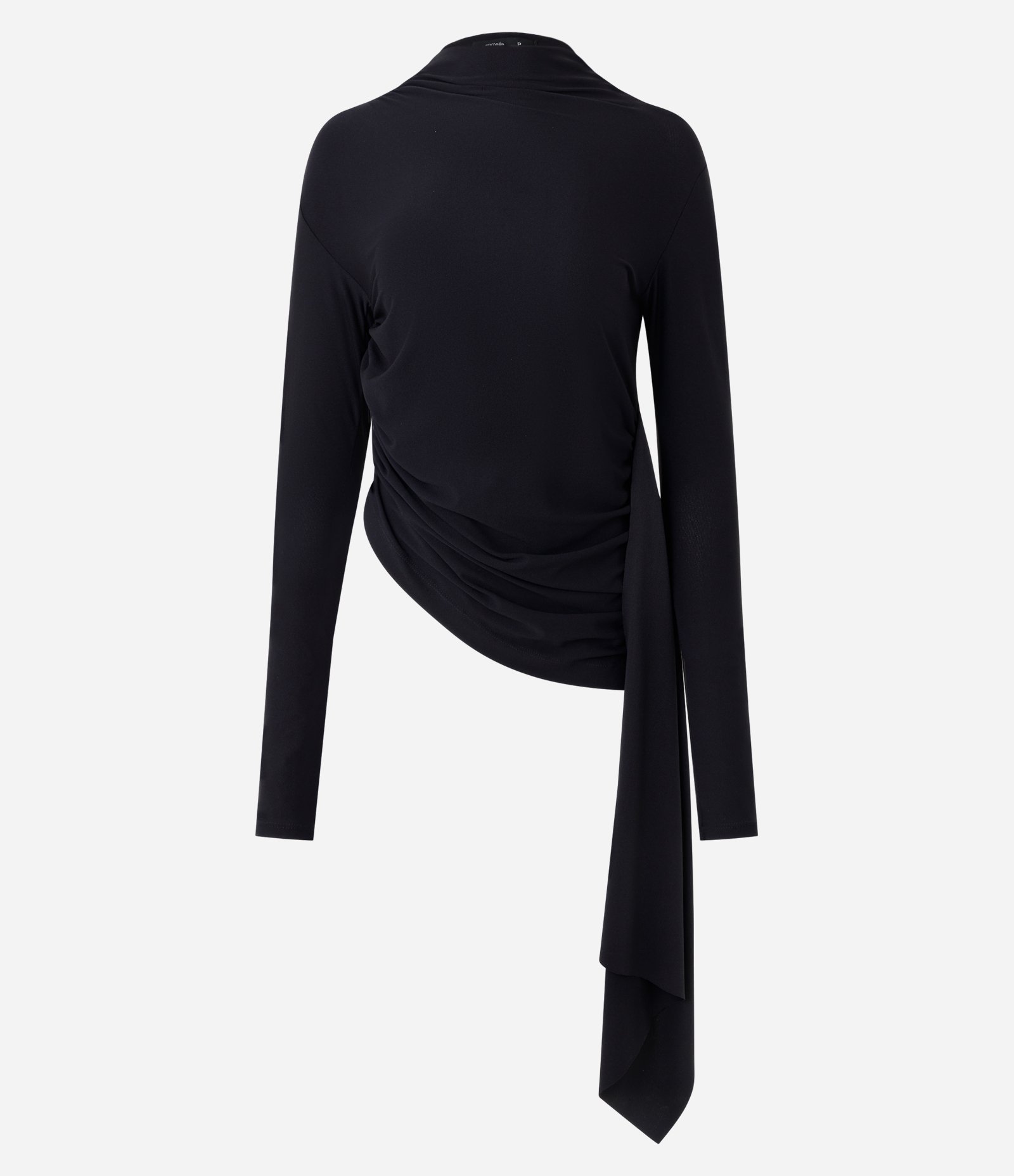 Blusa Feminina Manga Longa Gola Alta com Drapeado Assimétrico Preto 1