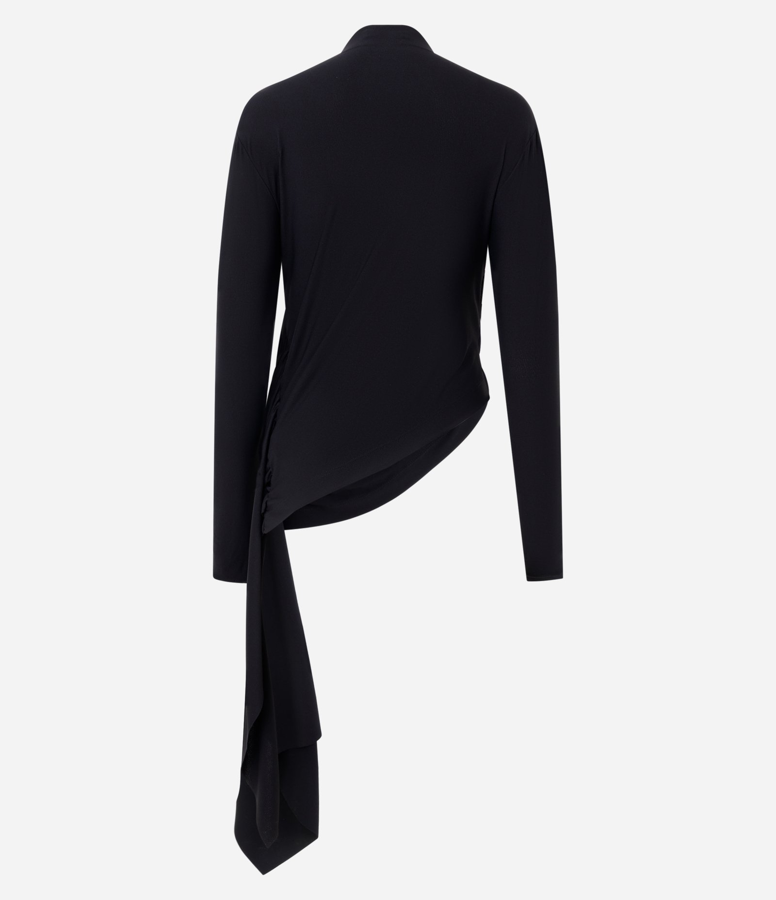 Blusa Feminina Manga Longa Gola Alta com Drapeado Assimétrico Preto 2